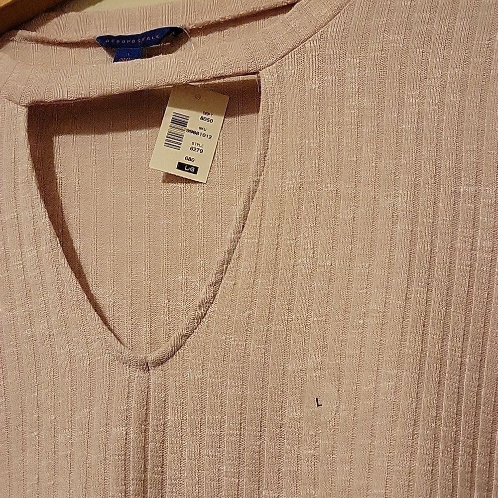Aeropostale pink ribbed v neck sweater size Large - Picture 4 of 5